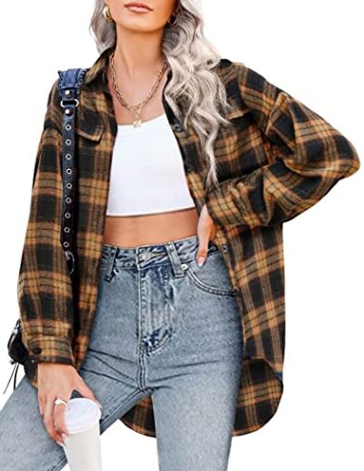 Beyove Flannel Plaid Button-Down Boyfriend Shirt