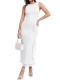 AUMORA Sleeveless Ruched Mesh Bodycon Maxi Dress