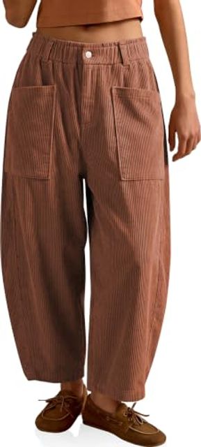 TARSE Women's Corduroy Barrel Pants, Brown