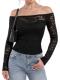 AUMORA Off the Shoulder Long Sleeve Lace Top, Black