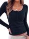 AUMORA Long Sleeve Lace Trim Henley Top