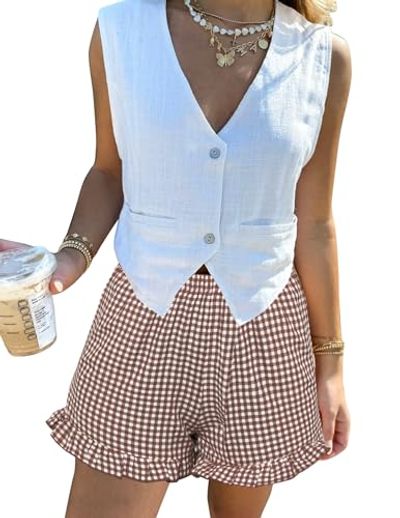 Aoulaydo Gingham Boxer Shorts, Casual Summer