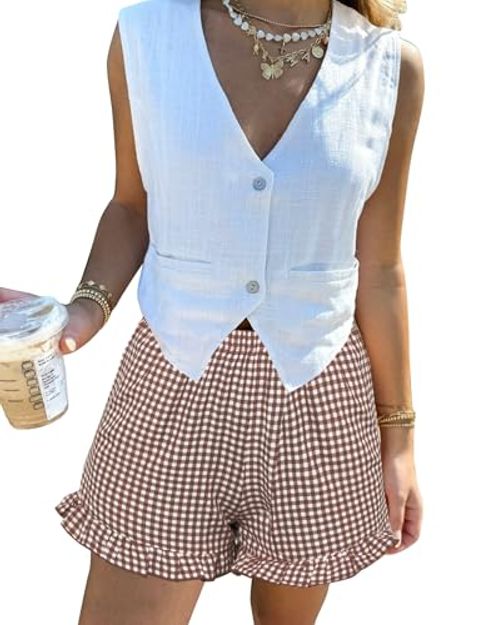Aoulaydo Gingham Boxer Shorts, Casual Summer
