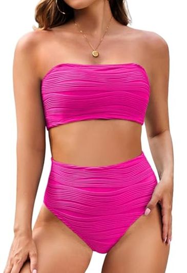 Pink Queen High Waisted Bandeau Bikini Set