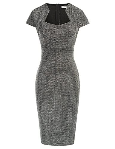 GRACE KARIN Cap Sleeve Tweed Plaid Pencil Dress