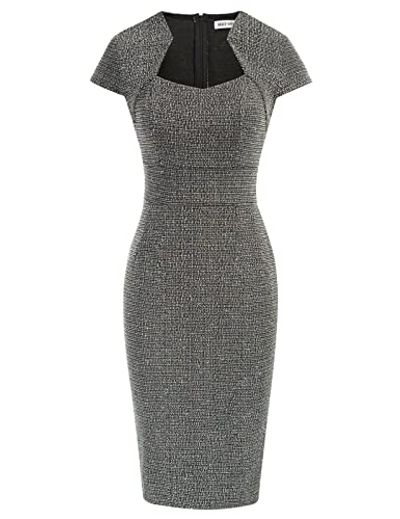 GRACE KARIN Cap Sleeve Tweed Plaid Pencil Dress