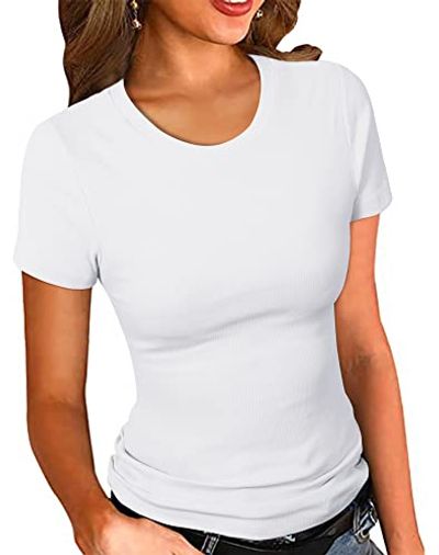 PALINDA Crew Neck Ribbed Fitted T-Shirt