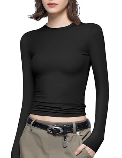 PUMIEY Slim-Fit Long-Sleeve Basic Tee, Jet Black