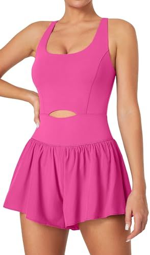IUGA Tummy-Control Padded Workout Romper with Shorts