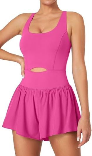 IUGA Tummy-Control Padded Workout Romper with Shorts