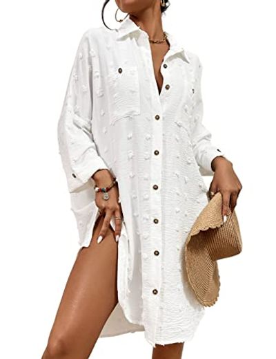 Bsubseach Swiss Dot Button-Down Swim Coverup