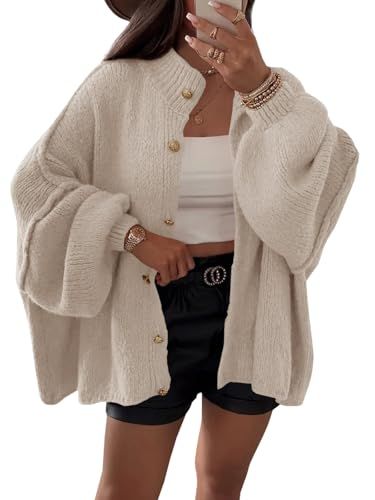 Saodimallsu Oversized Button-Down Chunky Knit Cardigan, Khaki
