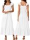 AUMORA Smocked Square-Neck Boho Maxi Sundress