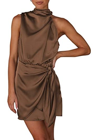 PRETTYGARDEN Satin Mock-Neck Cocktail Dress
