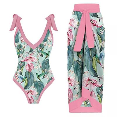 IDOPIP One-Piece Floral Swimsuit with Cover-Up Skirt