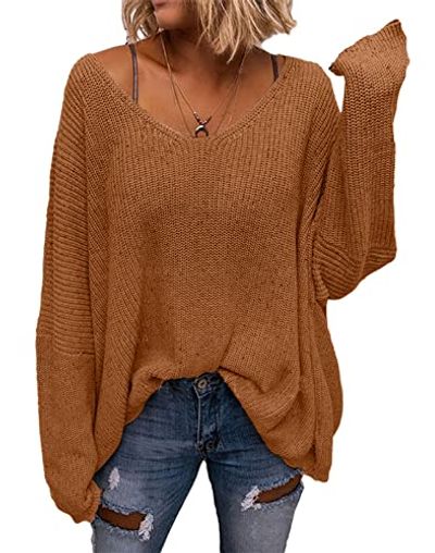 BZB V-Neck Oversized Knit Pullover Sweater