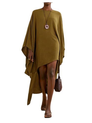 OYOANGLE Women's Long Sleeve Crew Neck Asymmetrical Flowy Dress