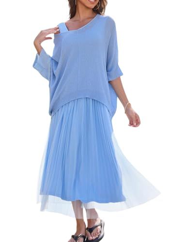 Joyfunear Knit Tank & Mesh Maxi Dress Two-Piece Set