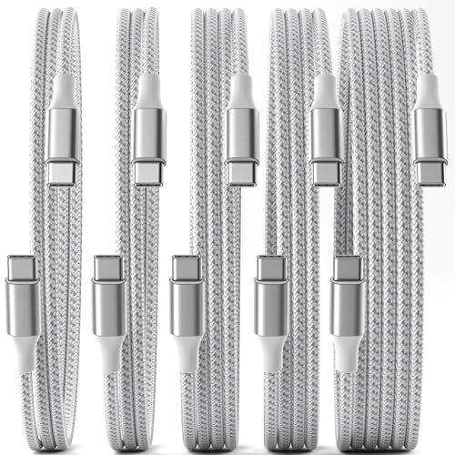 SwaggWood USB-C to USB-C Cable, 5 Pack (3/3/6/6/10 ft), Grey