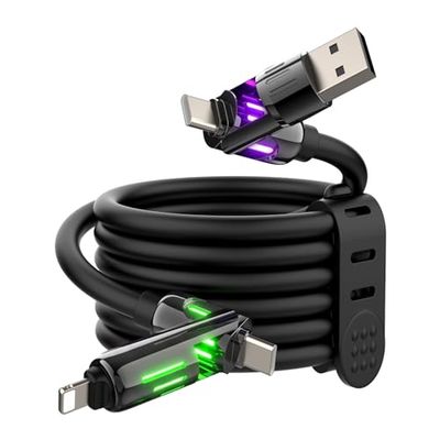 MFish 240W 4-in-1 USB C and Lightning Charging Cable, 6.6ft, Black