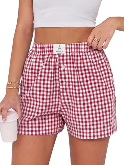 ANRABESS Gingham Plaid Pajama Boxer Shorts