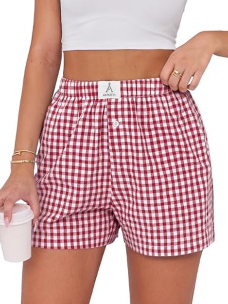 ANRABESS Gingham Plaid Pajama Boxer Shorts
