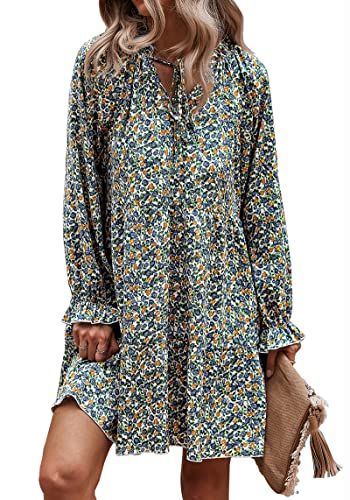 KIRUNDO Boho Floral Long Sleeve Swing Dress