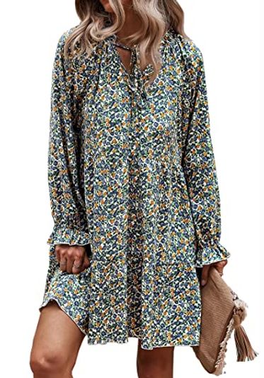 KIRUNDO Boho Floral Long Sleeve Swing Dress