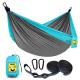 SZHLUX Double Camping Hammock with Tree Straps and Carry Bag, Light Grey / Sky Blue