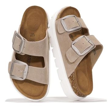 Project Cloud 100% Genuine Leather Platform Sandals Women Footwear - Wedge Chunky Slides for Women 2026 with Memory Foam Insole & Cork Footbed Womens Sandals (GreeceChunky)