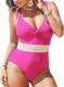 Pink Queen Women's One Piece Twist Front Colorblock Swimsuit