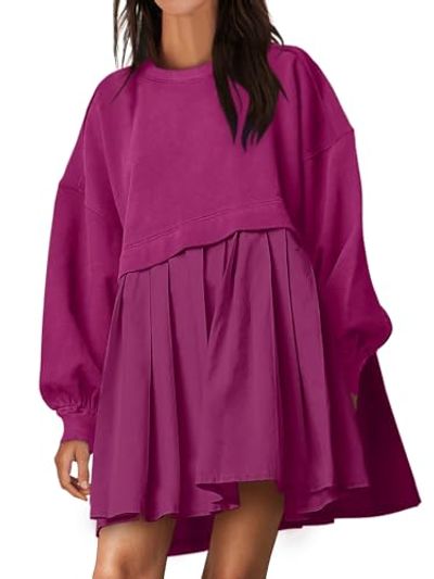 ANRABESS Oversized Sweatshirt Mini Dress, Long Sleeve