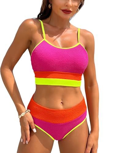 TASHEHE High Waisted Color Block Bikini Set