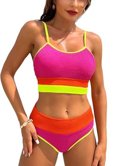 TASHEHE High Waisted Color Block Bikini Set