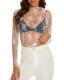 AILBBE Mesh Mock Neck Floral Embroidery Layering Top, White