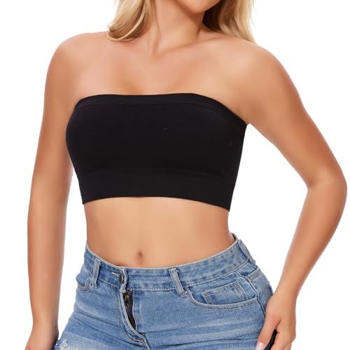 JOYSHAPER Strapless Seamless Bandeau Bra, Black