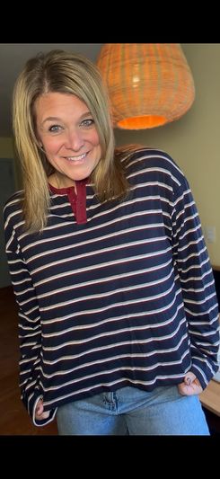 OYOANGLE Women's Striped Oversized Henley Top