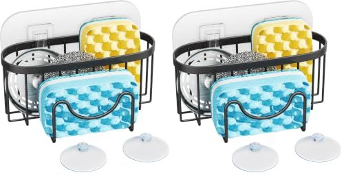 HapiRm Stainless Steel Sink Caddy Organizer, Black (Pack of 2)