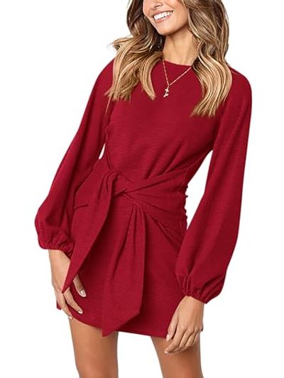 PRETTYGARDEN Lantern-Sleeve Knit Cocktail Dress