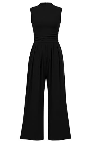 PRETTYGARDEN Sleeveless Mock-Neck Wide-Leg Jumpsuit