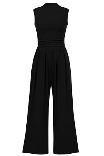 PRETTYGARDEN Sleeveless Mock-Neck Wide-Leg Jumpsuit