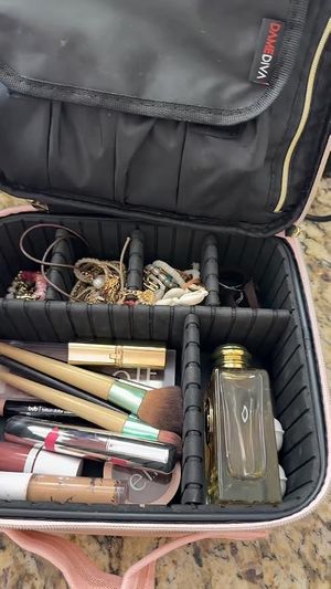 Relavel Travel Makeup Train Case with Adjustable Dividers, Pink