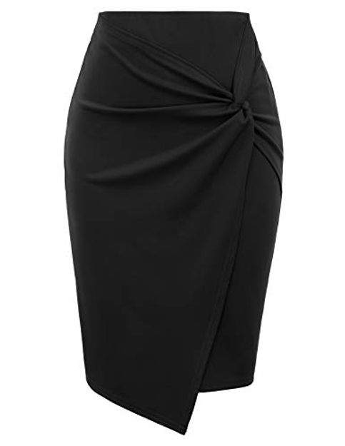 Kate Kasin High Waist Wrap Front Pencil Skirt