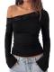 AUMORA Lace Off Shoulder Long Sleeve Top