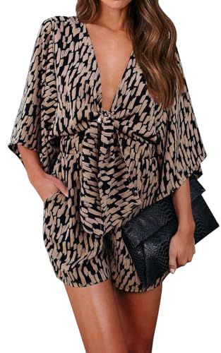 PRETTYGARDEN Women's V Neck Wrap Romper