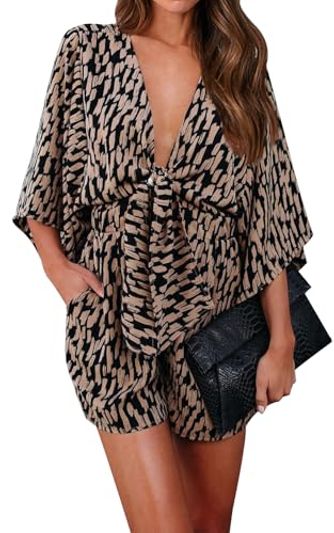 PRETTYGARDEN Women's V Neck Wrap Romper