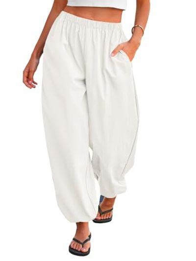 Tankaneo Balloon Wide-Leg Pants (White)