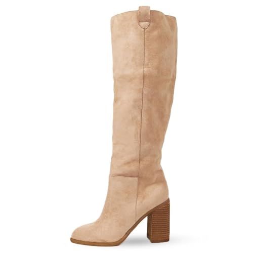 Erocalli Apricot Suede Chunky-Heel Knee-High Boots