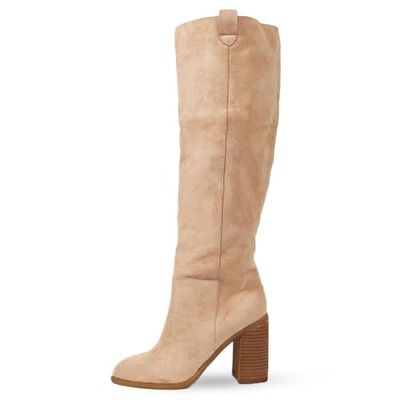 Erocalli Apricot Suede Chunky-Heel Knee-High Boots