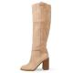 Erocalli Apricot Suede Chunky-Heel Knee-High Boots